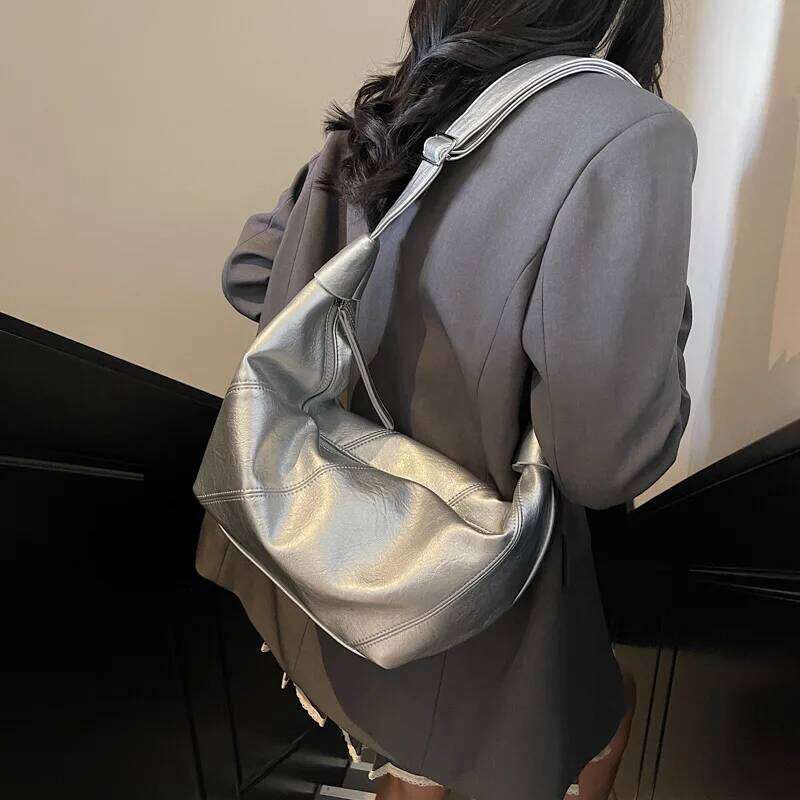 Daily Creative Versatile PU Vintage Large Capacity Solid Color Soft Women's Armpit Crossbody Shoulder Bag