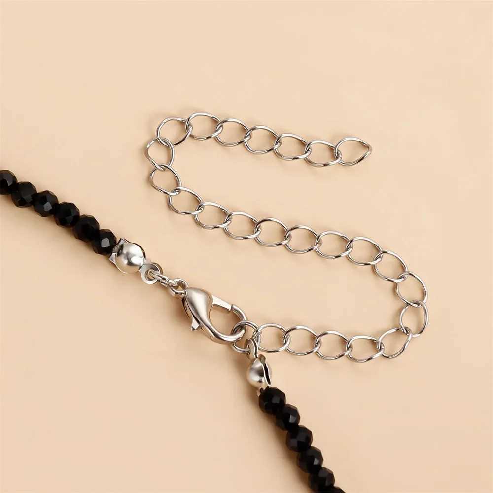Fashion Vintage Black Bead Chain Silver Plated Metal Tassel Pendant Necklace For Women Female Boho Simple Choker Jewelry GiftXJ250604