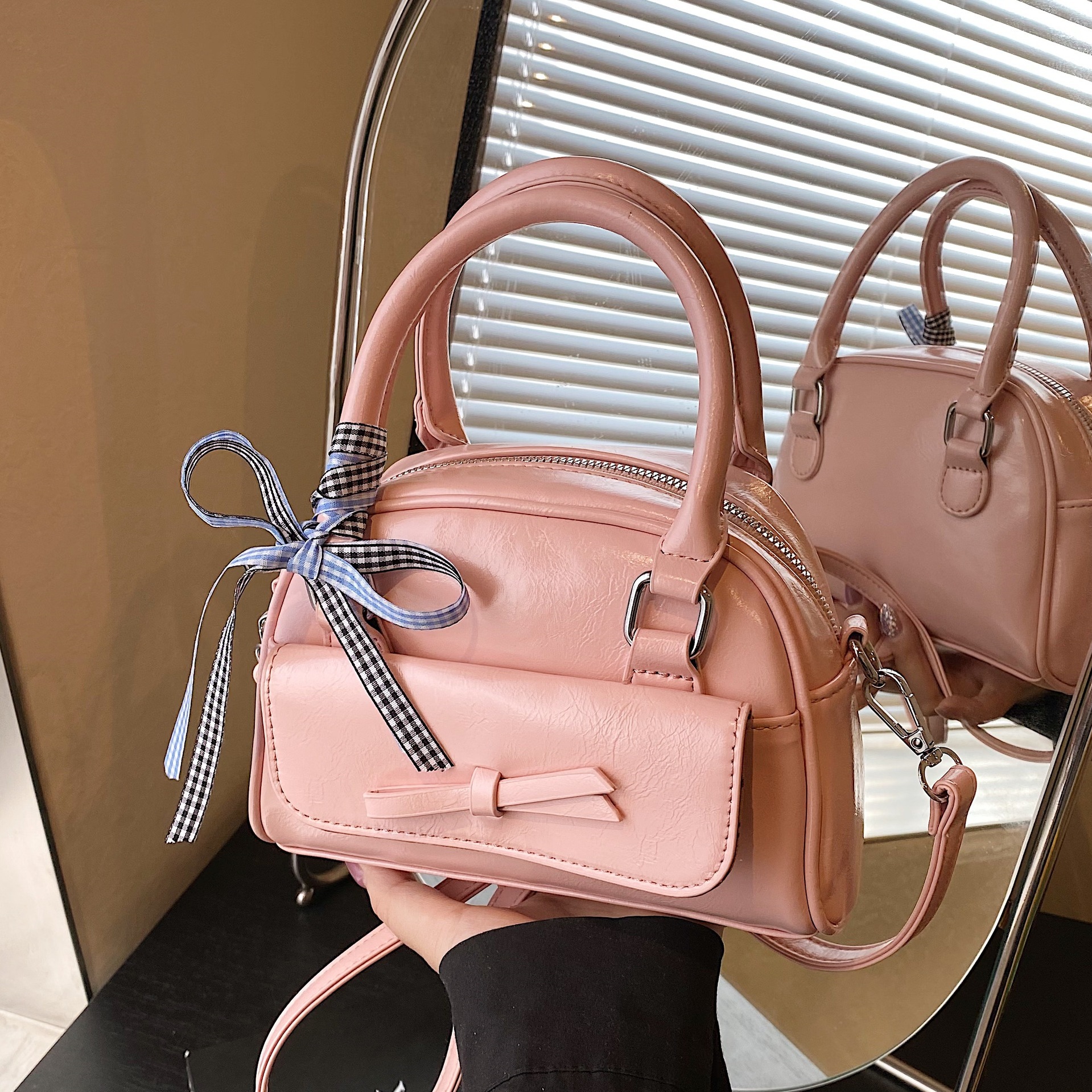 designer Korean Niche High-End Bowknot Handheld Boston Bag for Women Simple Casual Versatile Commuter Crossbody Small Square Bag