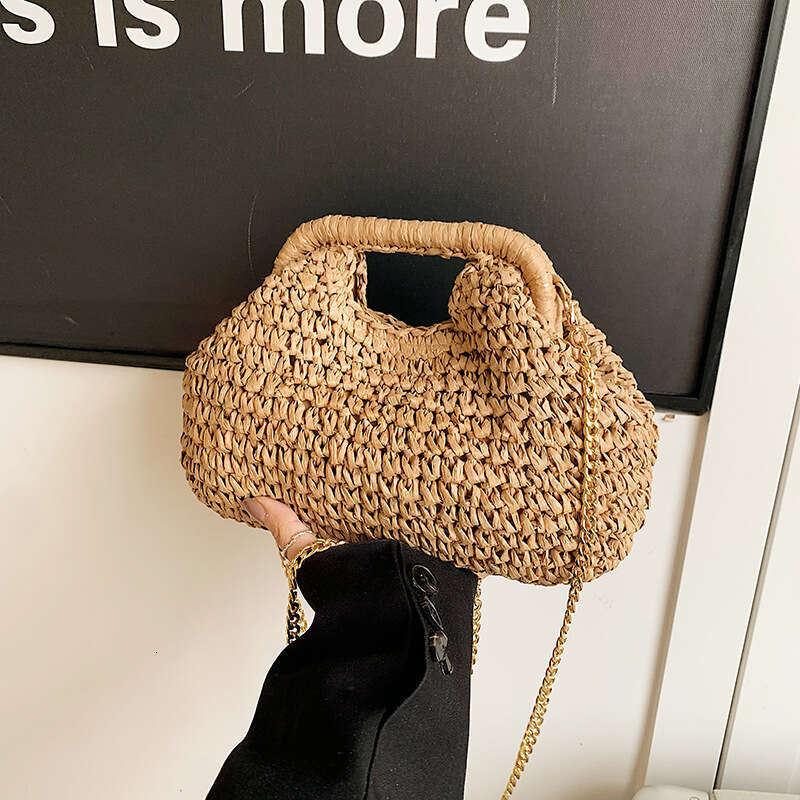 Vacation Shell 2025 New Women's Handbag Mori Style Straw Woven Shoulder Beach Chain Crossbody Bag