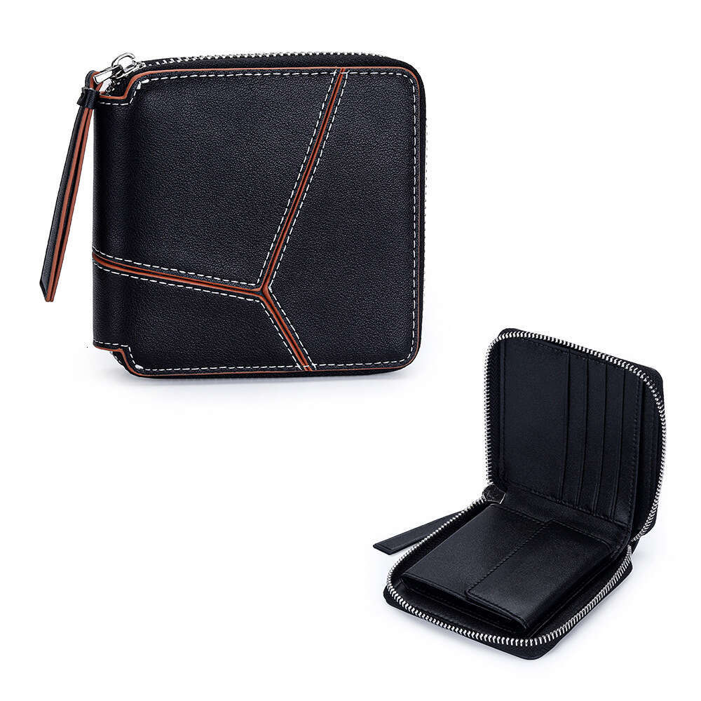 Genuine Leather Patchwork Color-Block Short New Large Capacity Multi-Card Slot Zipper Wallet Cowhide Coin Purse for Women