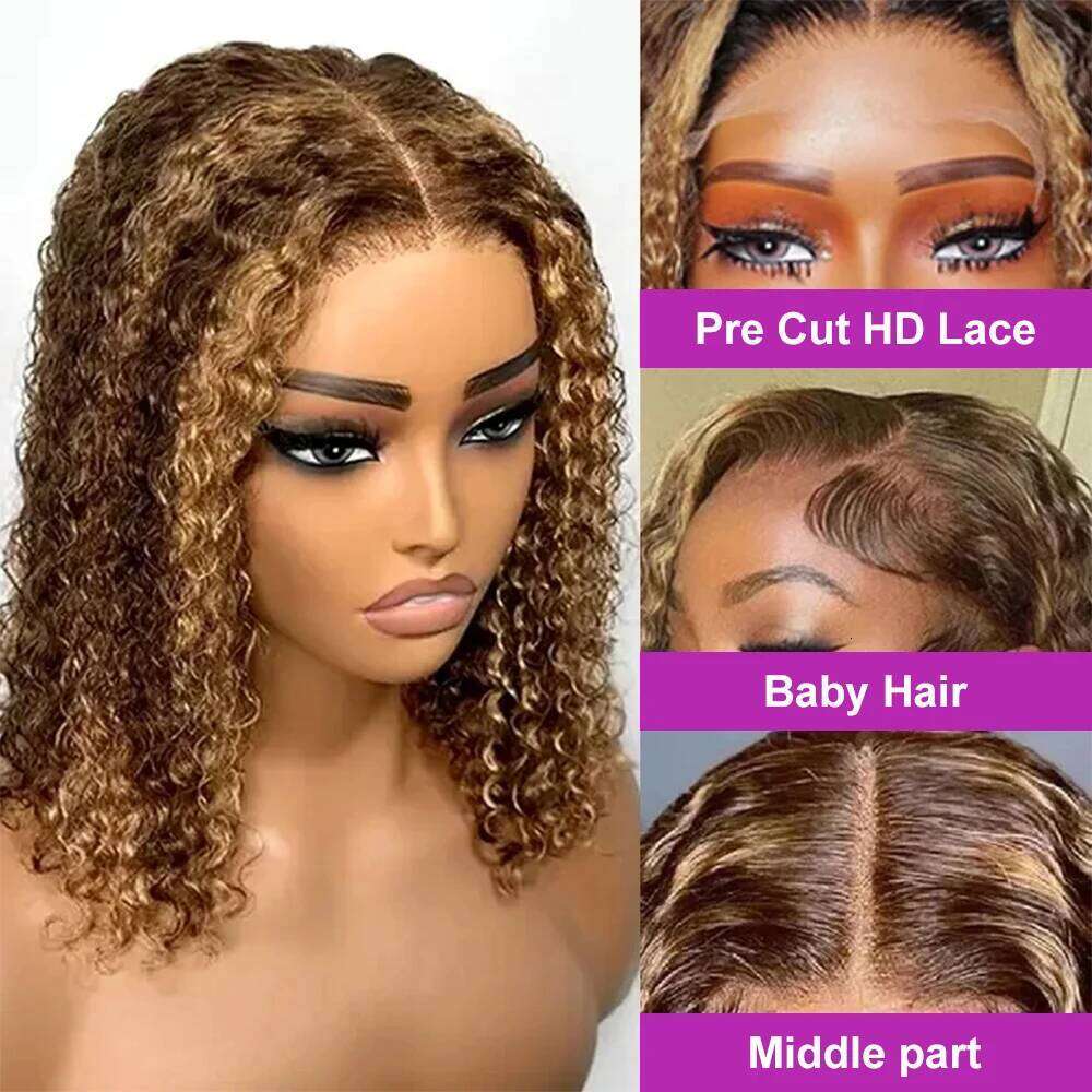 4/27 Ombre Brown Deep Water Wave Short Bob Wigs Highlight Curly 13x4 Hd Lace Front Brazilian Wear Go Glueless Human Hair Wig