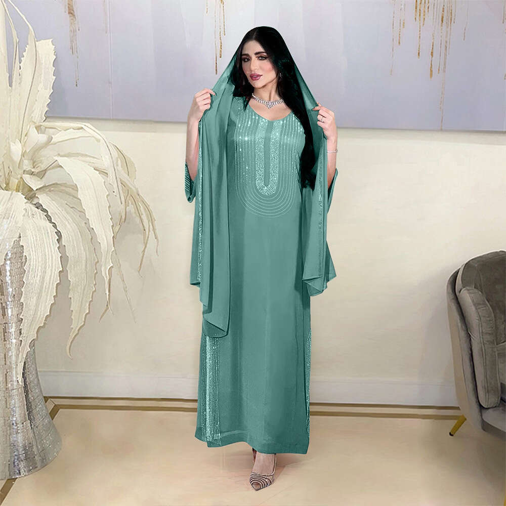Because0195 Muslim Ethnic Clothing Fashion Rhinestone Robe Saudi Party Dress B5