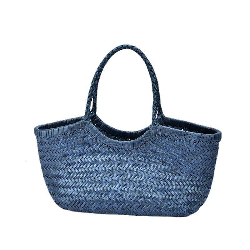 Woven Bag Leather Dragon Diffusion First Layer Cowhide Woven Genuine Leather French Style Basket Ins Internet Celebrity Women S Bag Soft Woven Tote