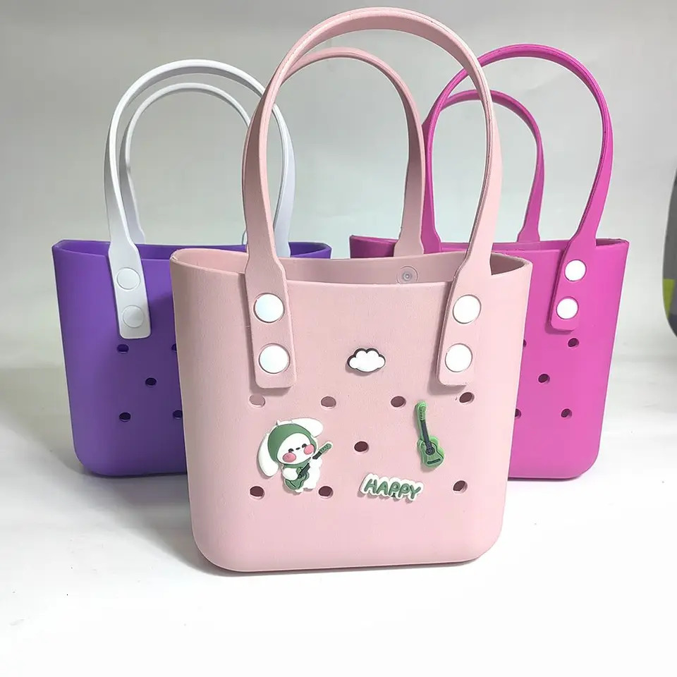 Children Beach DIY Hole Bags Fashion Cute Summer Storage Baskets Outdoor Handbag Picnic Tote Small Solid Color Eva Jelly Bag 250628