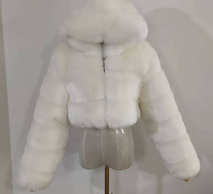 Women Faux Fur Short Coats Thick Warm Coat Hooded Open Regular Full Sleeve Solid Casual Elegant Splice Autumn Winter
