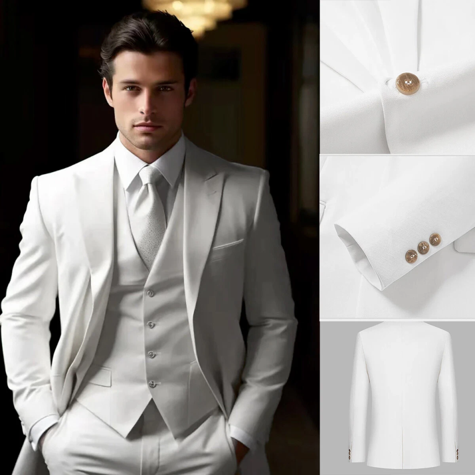 Graceful Suits Men For Wedding With Peaked Lapel Jacket Vest Pants 3 Pieces One Button Sets Tuxedo Customized Business Dresse Customized