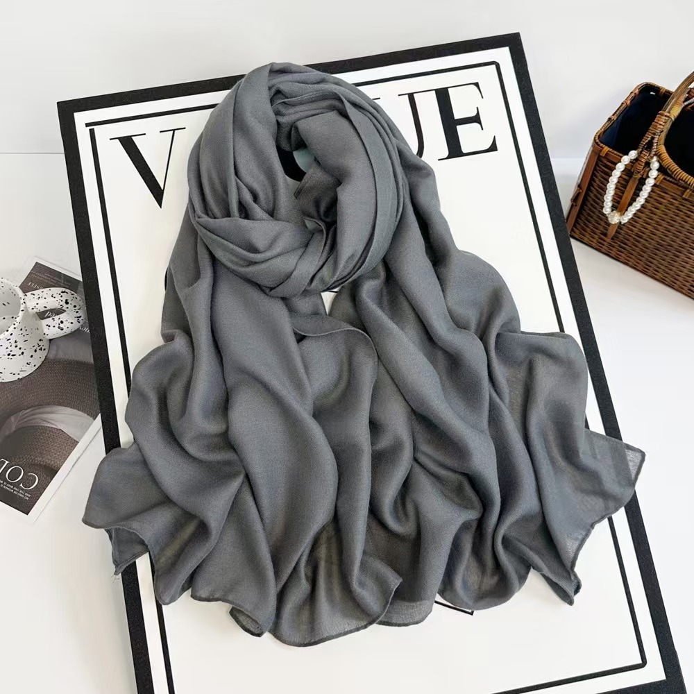 T881 cotton and linen scarf female scarf new solid color scarf summer sun protection breathable shawl retro rough edge silk scarf