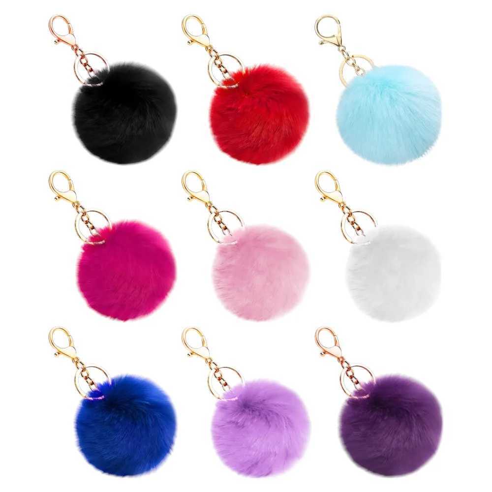 Golden Lobster Clasp Keychain with Black Plush Ball - Durable Metal Hook Soft Stylish Accessory for Keys/Purse W250604