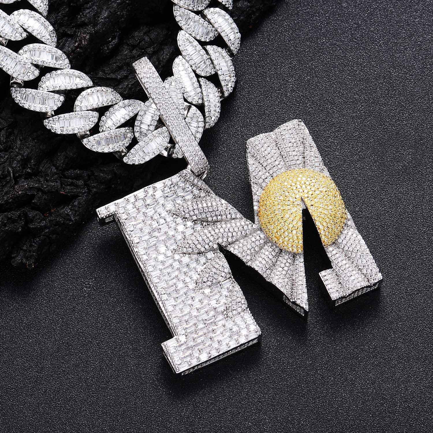 KnowKnow Same Style M Small Daisy Hip-Hop Necklace Mens Pendant T Square Full Moissanite Inlaid Personality Mens Necklace