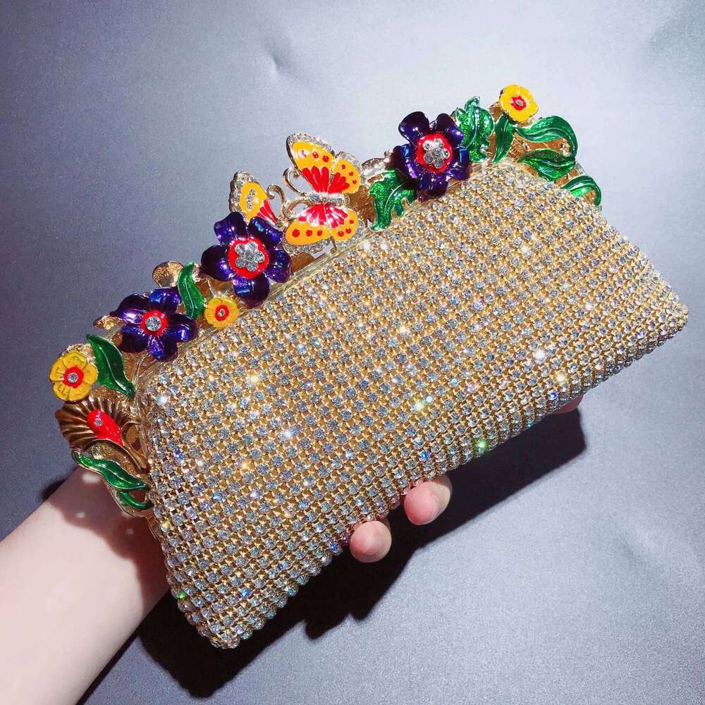 Women Daisy Butterfly Evening Bag Formal Party Elegant Sparkling Crystal Clutch Purses Bride And Bridesmaid Handbag