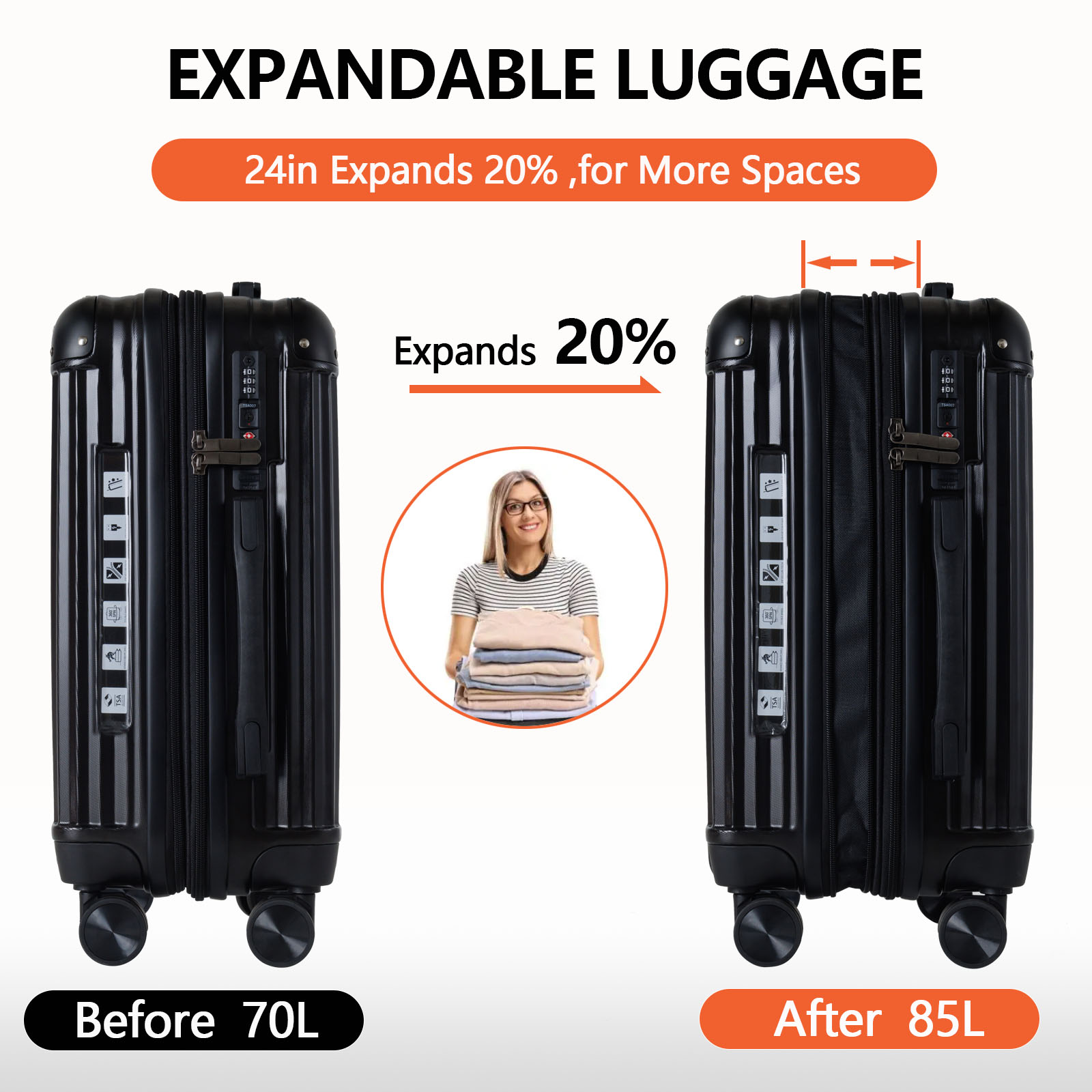 24-Inch Expandable Carry On Suitcase with TSA Lock | ABS Luggage with Corner Protectors | Durable Personal & Business Travel Luggage