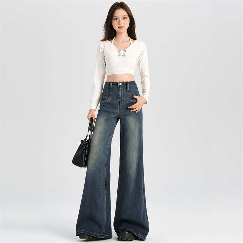Flared Jeans For Women, Autumn New Style, Petite High Waist Slim Fit Stretch Bootcut Floor-Length Pants B5