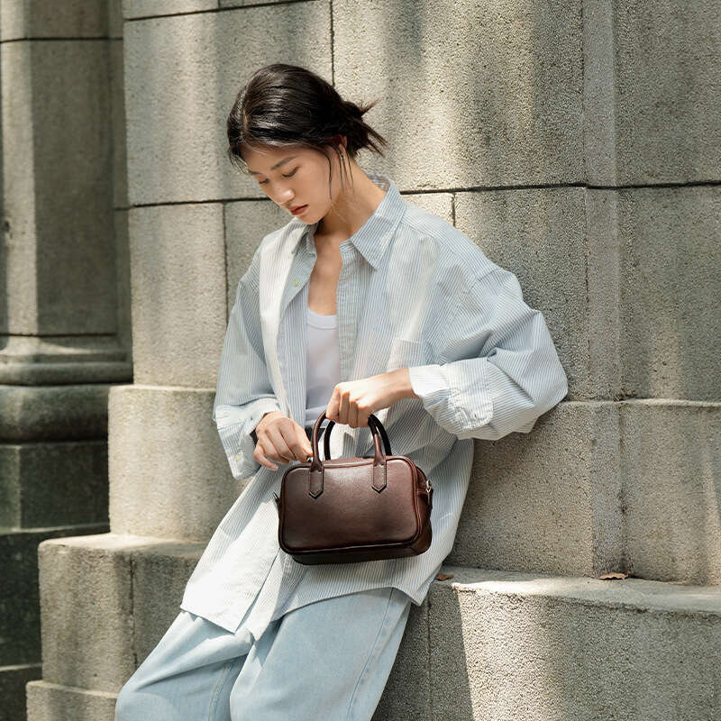 Women's Bags Designer Women's Bags Designer Qiu Zhen Wide Vegetable Tanned Leather Casual Versatile Crossbody Single Shoulder Handbag Bowlin