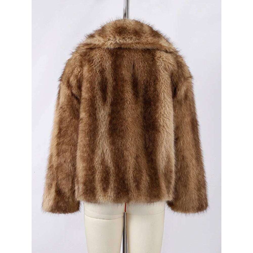 Vintage Faux Fur Women Coat Full Sleeve Loose Lady Jacket 2025 Early Spring Fashion Elegant Belt Thicken Warm Female Outwear