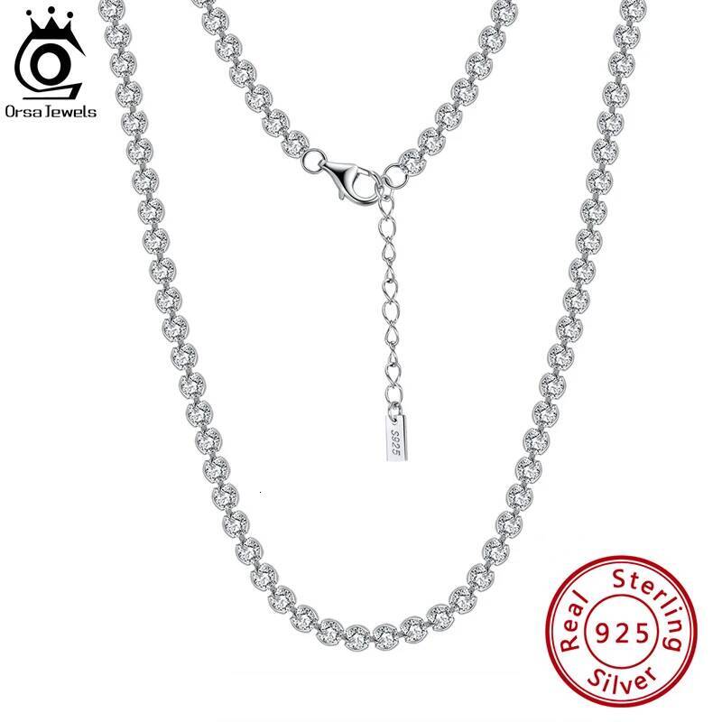 ORSA JEWELS Real Sterling Sier 2.5mm Round Cut Cubic Zirconia Bezel-Setting Tennis Chocker Necklace SC51