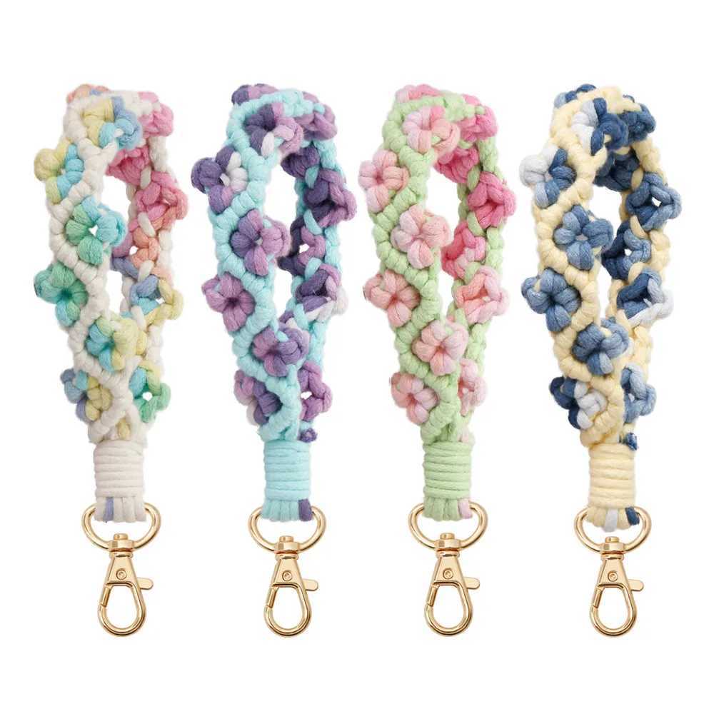 1pc Ins Daisy Flower Key Chain Explosive Style High-End Diy Hand-Woven Wrist Key Ring Bohemian Style Car Keychain Bag Pendant W250604