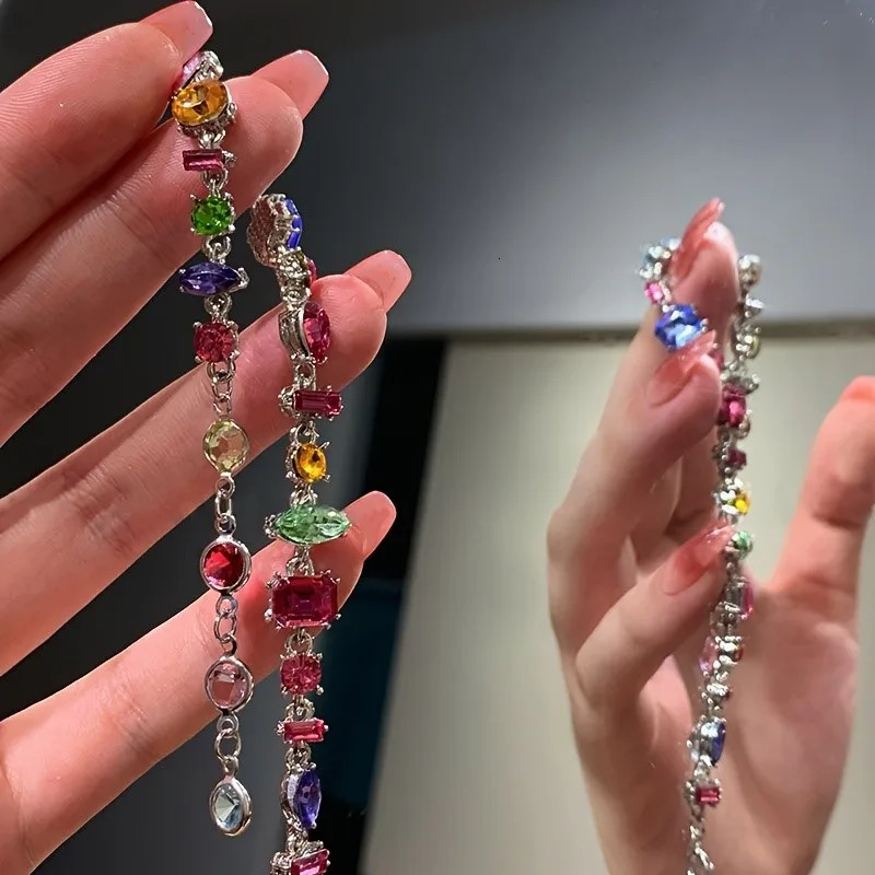 Boho Sweet Candy Colored Zircon Necklace Bracelet Jewelry Sets for Women Delicate Summer Chain Wedding Party Jewelry Gifts 250530