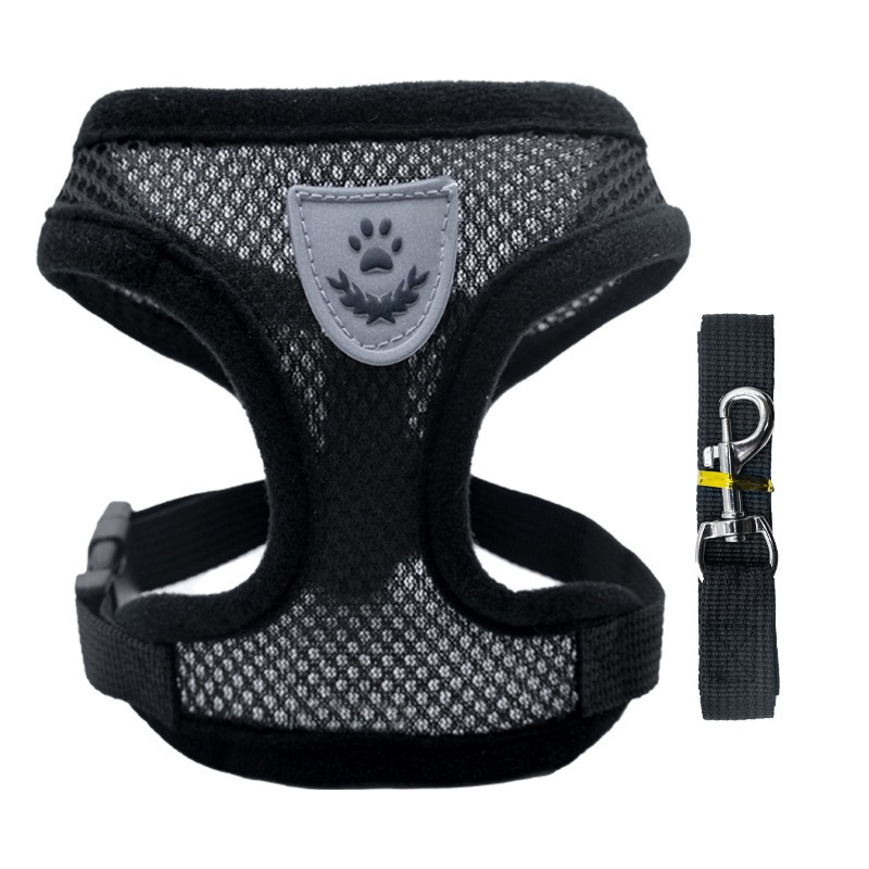 Breathable Mesh Pet Harness and Leash Set for Small Medium Dogs Cats - Adjustable Soft Vest with Reflective Paw Print