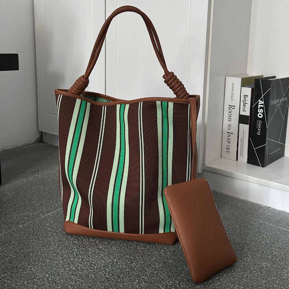 Motingsome 2025 Spring New Color Contrast Women Cotton Fabric Oversize Bags Minimalism Lady Daily Purse Big Tote