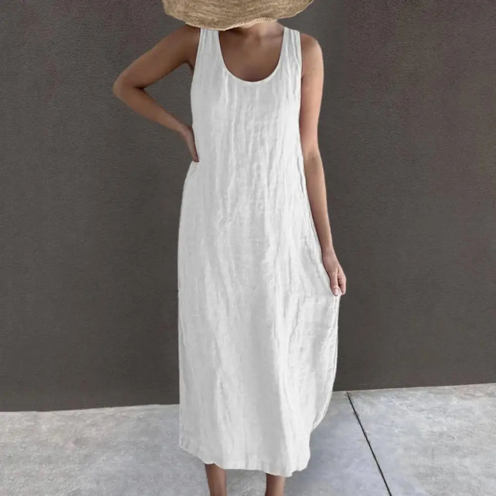 100% Cotton Linen Women S Dress Casual Strap Elegant Dresses For Women Vestido Feminino 250604