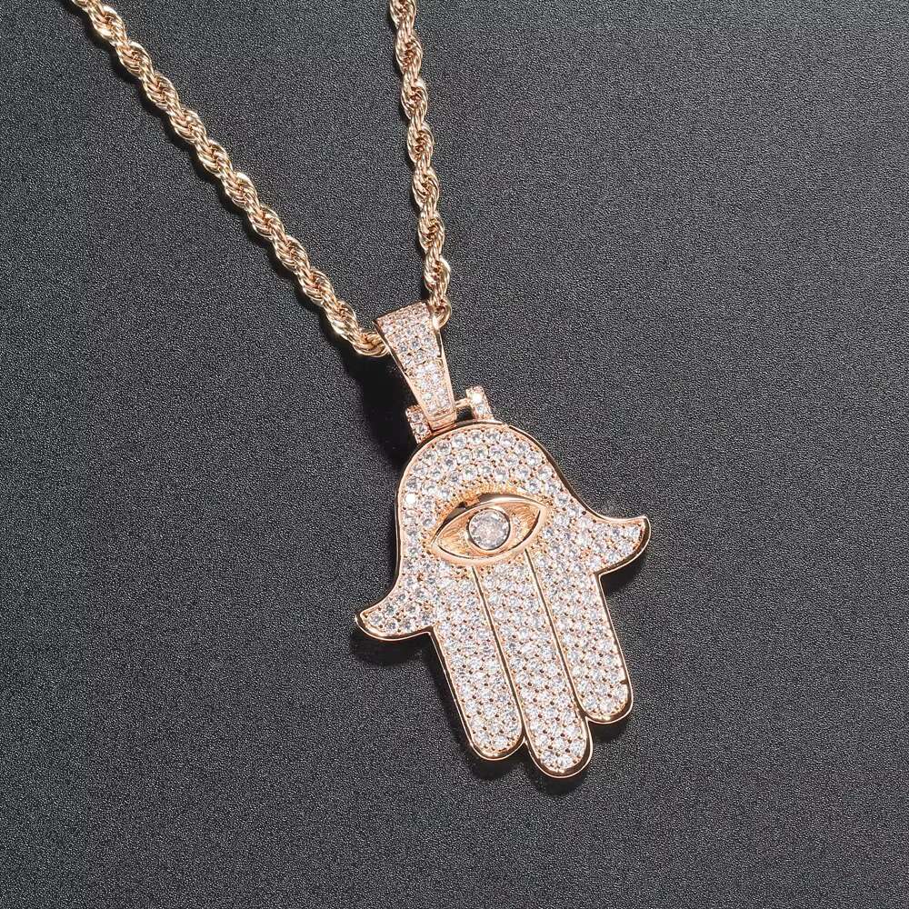 Hip Hop Jewelry Hand of Fatima Necklace Hamsa Hand Fatima Eye Khamsah Moissanite Pendant - view 4