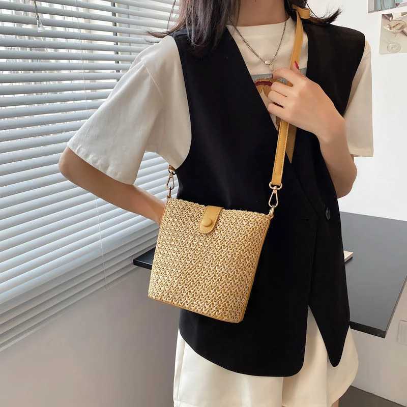 LEFTSIDE Weave Mini Straw Bucket Shoulder Bags for Women 2025 Summer Ladies New Crossbody Bag Females Beach Bags Lady Handbags XJ250604