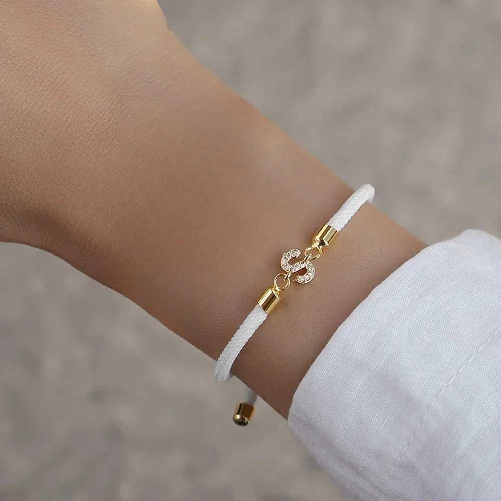 New Arrival New Brand Fashion Initial Letter Charm Bracelet Women Pave Zirconia A-Z Adjustable Rope Bracelet For Women Jewelry Gift V250604