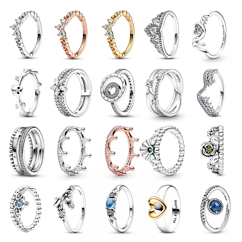 2025 spring summer new lovely crown designer ring for women s925 silver 18k rose gold love heart shine crystal love engagement rings jewelry