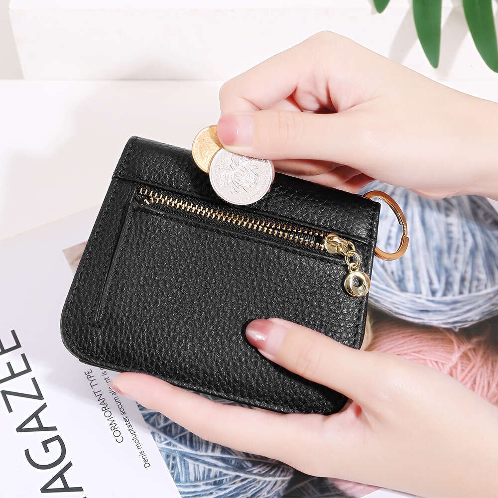 Korean Style Women's Wallet Genuine Leather Short INS Cowhide RFID High-end Card Holder Zipper Coin Purse