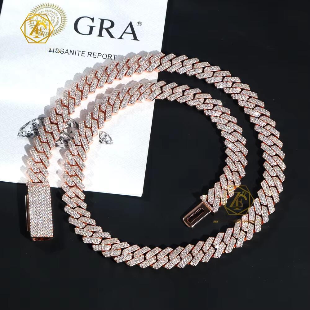 Moissanite Elegant decoration VVS Solid Sterling Sier Hip Hop Necklace 20Mm Iced Out Prong Moissanite Cuban Link Chain Free door-to-door delivery