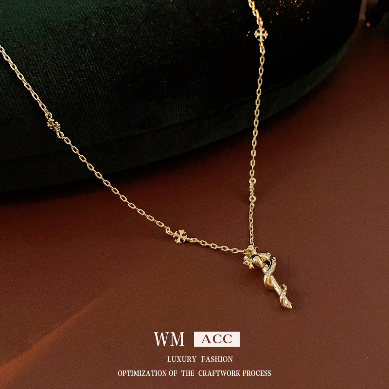 Serpentine necklace, niche retro cross collarbone chain, light luxury, high-end feel