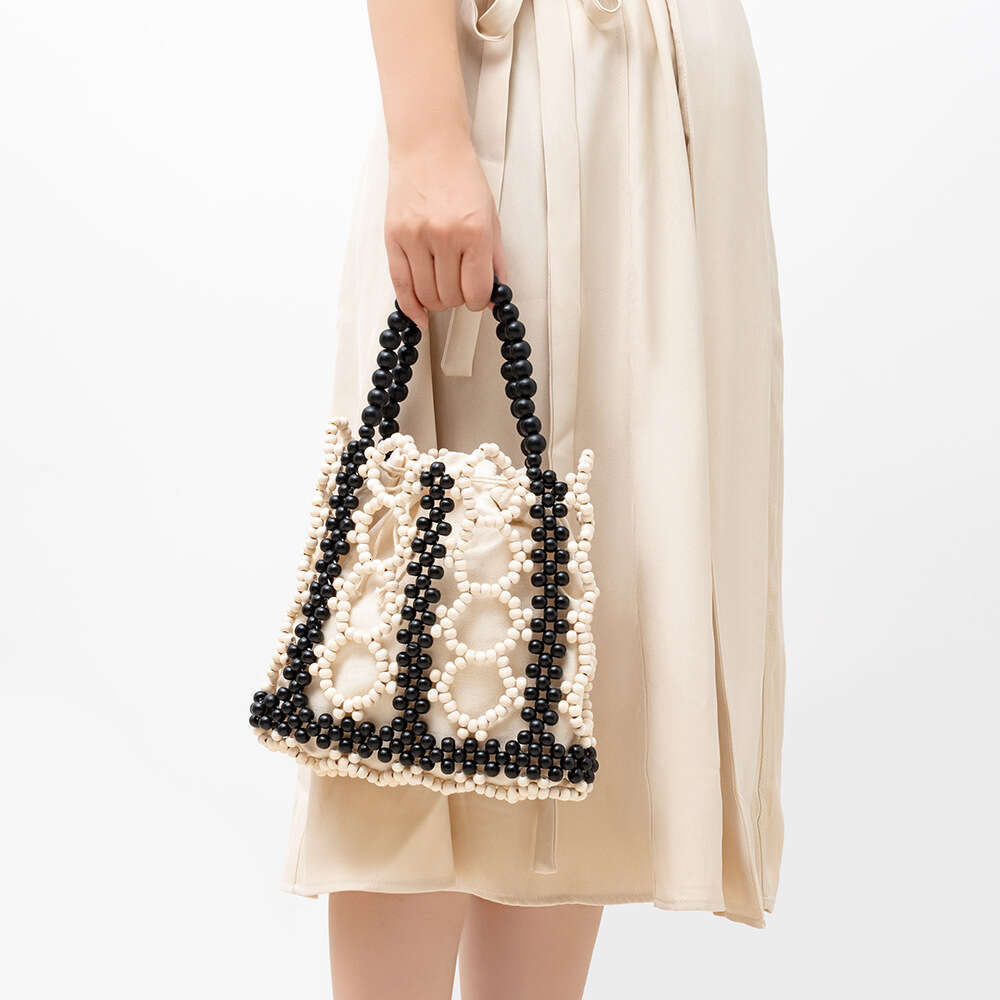 High-End Handbag For Women Niche Design Wooden Bead Color-Block Handwoven Bag Large Capacity Women's Bags