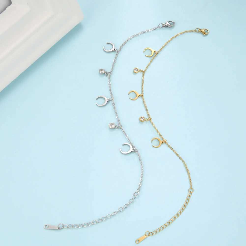 Lucktune Crystal Moon Anklets for Women Stainless Steel Crescent Tassel Sandals Foot Chain Summer Jewelry Boho Beach Accessories W250604