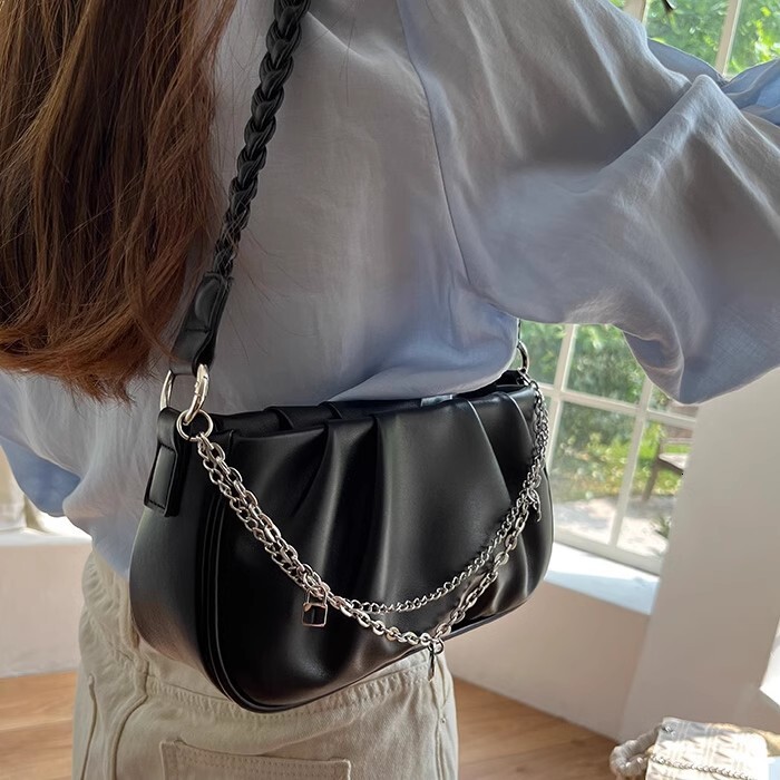 Women s Designer fashion Wrinkle fashion Personalized Bag Handbag Simple Multi functional Fashion Zipper Chain Underarm Bag Shoulder Bag