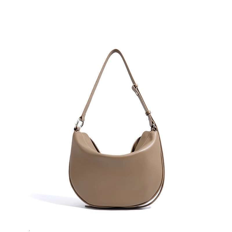 Genuine Leather Crescent Crossbody Shoulder Bag,Niche Designer Cowhide Handbag,Simple Buckle Classic Women Messenger Bag