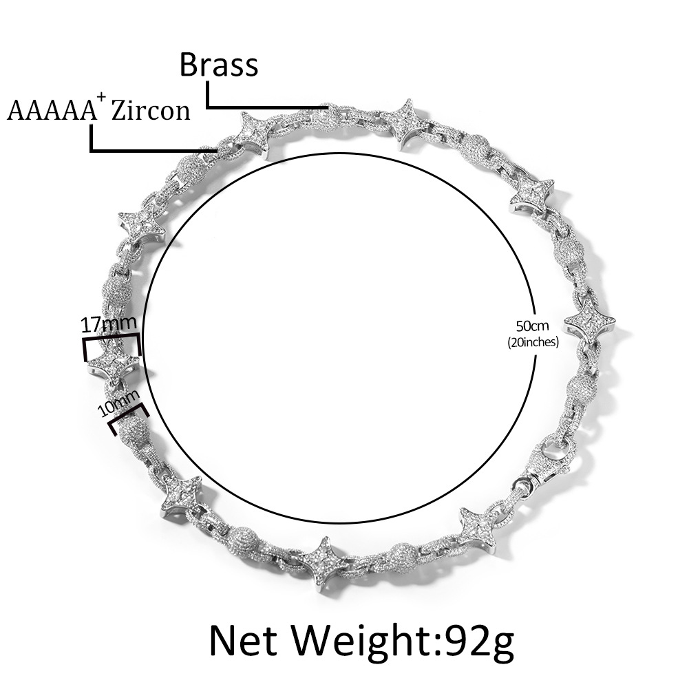 Hip Hop Four-pointed Star Flower Beads Infinite Cuban Chain Necklace 5A Zircons Mens Choker Jewelry