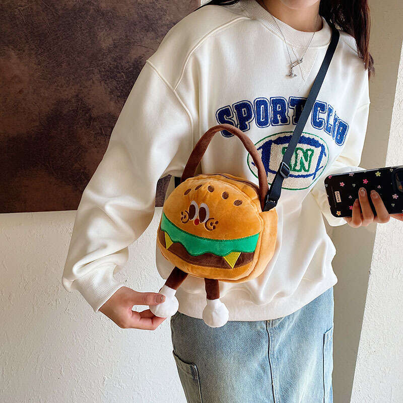 Creative Funny Ins Hamburger French Fries Cola Shoulder Crossbody Bag Soft Cute Girl Plush Handbag