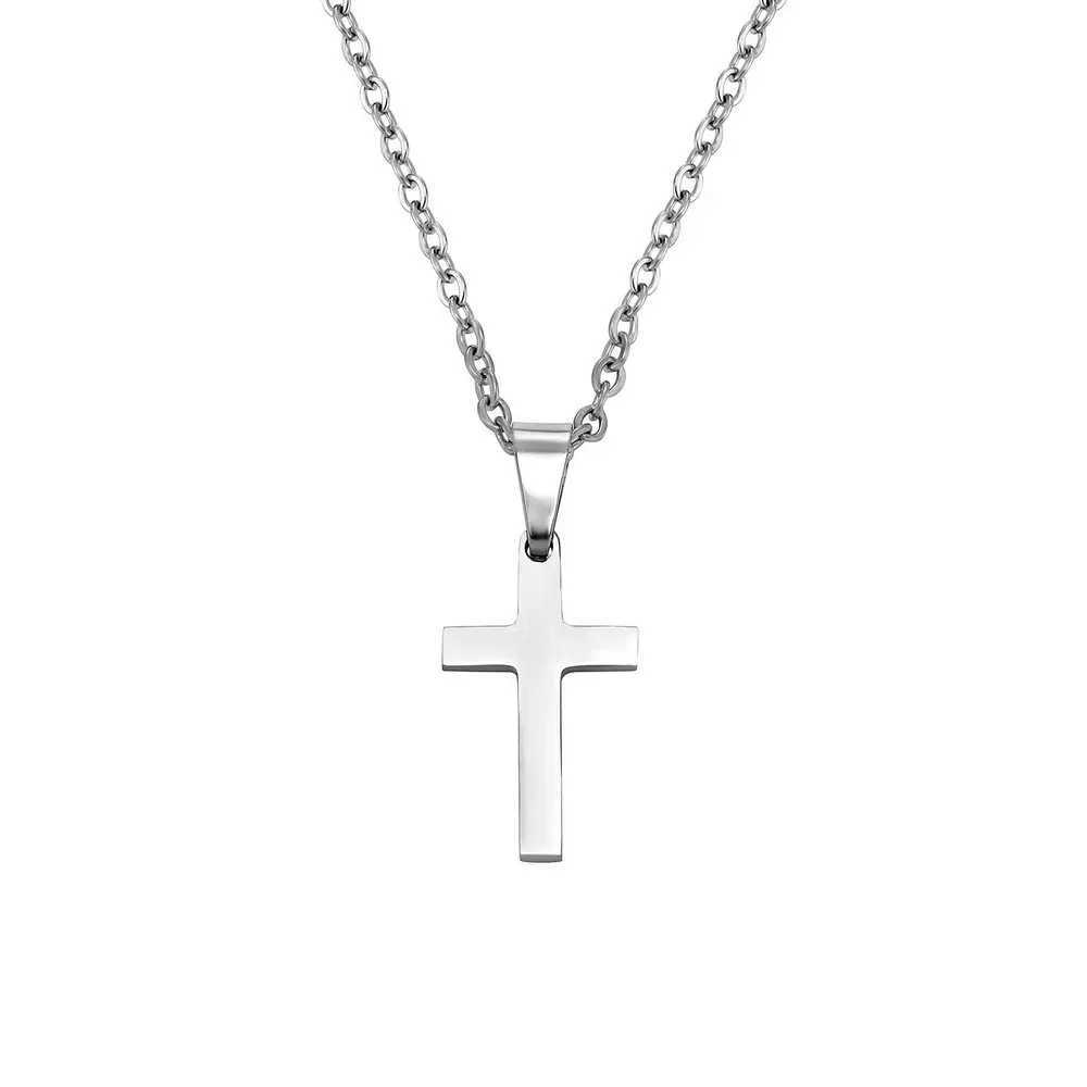 Hip Hop Cross Pendant Necklace for Men Women Minimalist Unisex Stainless Steel Smooth Rock Jewelry Trendy Couple Gifts XJ250604
