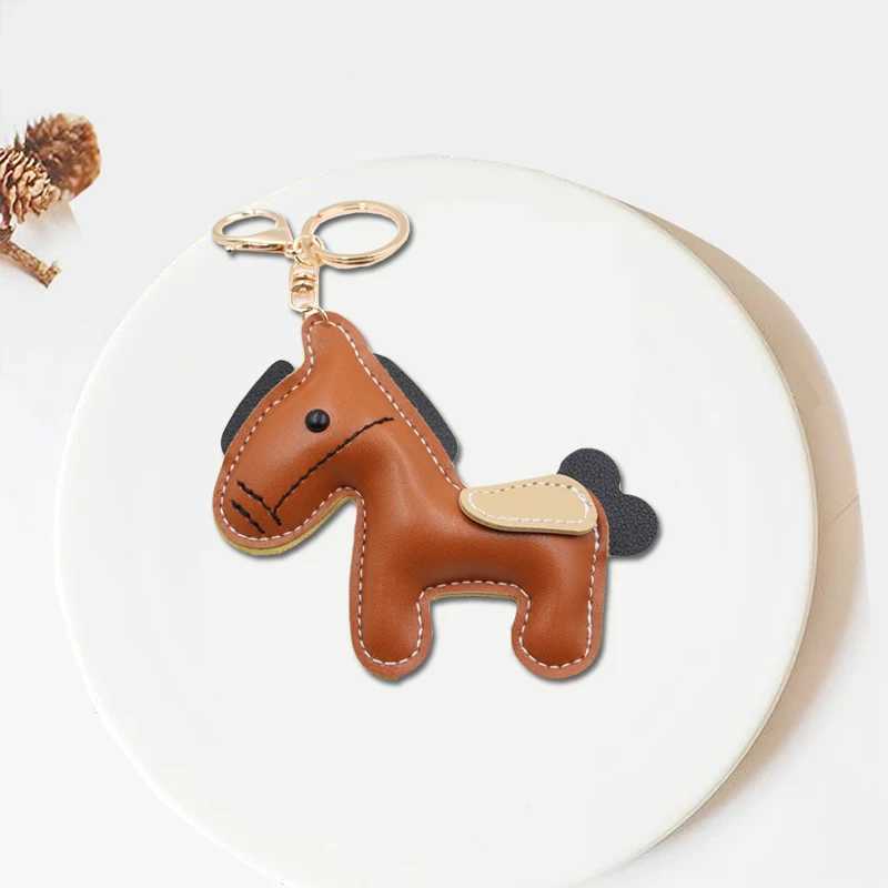 Keychains Lanyards cute fashion women mens cartoon horse keychain car keyring bag pendant charm leather animal keyfob sister bestie friend gift