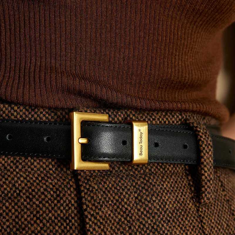 BEAUTODAY Belts Women Luxury Designer Cow Split Leather Metal Golden Buckle Strap Ladies Jeans Dress Accessories Waistband 91093 W250604