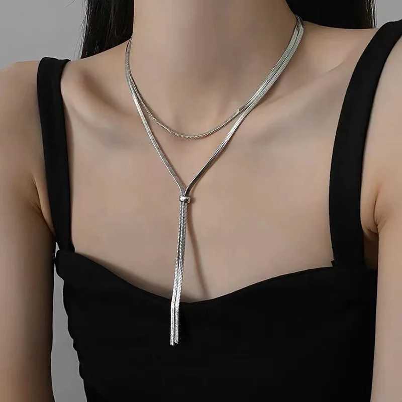 100cm Minimalist Long Tassel Sweater Snake Chain Necklace for Women XJ250604