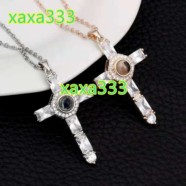 K011 Hot Sale Christian Moissanite Cross Pendant Necklace Men's Religious Language Projection Necklace