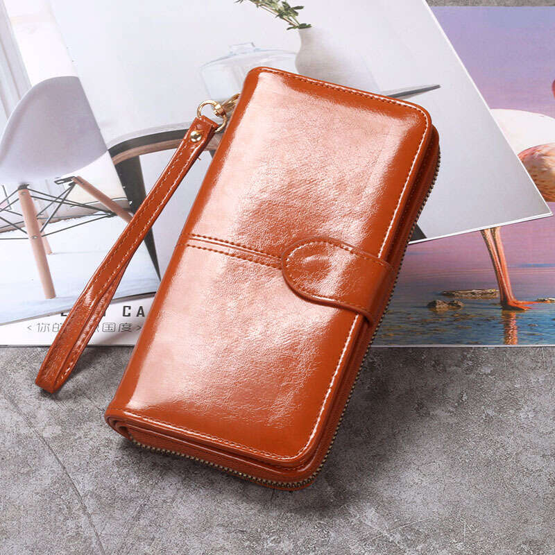 2020 Hot Selling Wax Wallet Oil Leather Phone Bag Long Zipper Coin Purse Women's Card Holder Large Cash