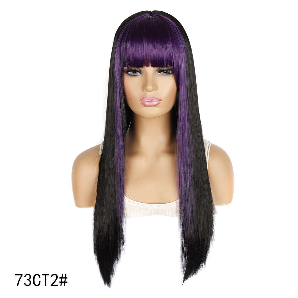 Colorful Dyed Sideburns Bangs Hair Headgear Hip-Hop Anime Dance Party Straight Long Color Wig