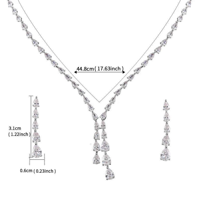 WEIMANJINGDIAN Arrival High Quality Teardrop Cubic Zirconia CZ Necklace and Earring Elegant Wedding Bridal Jewelry Set 250530