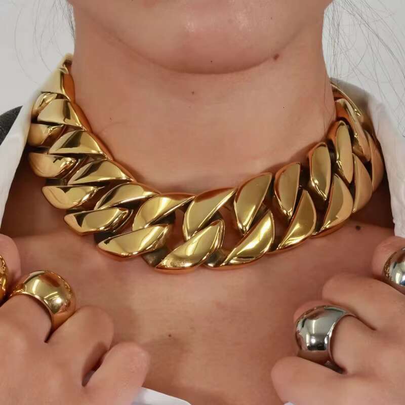Wholesale Manufacturer Fashion Necklace Jewelry Stainless Steel Heavy Gold Cuban Link Chain Choker Necklace for Women