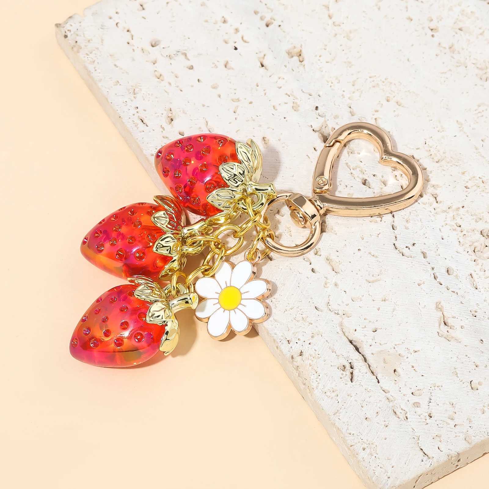Cute Strawberry Bag Pendant Keychain Kawaii Heart Flower Daisy Key Chain for Women Girls Bag Purse Pendant Accessories Gift M250604