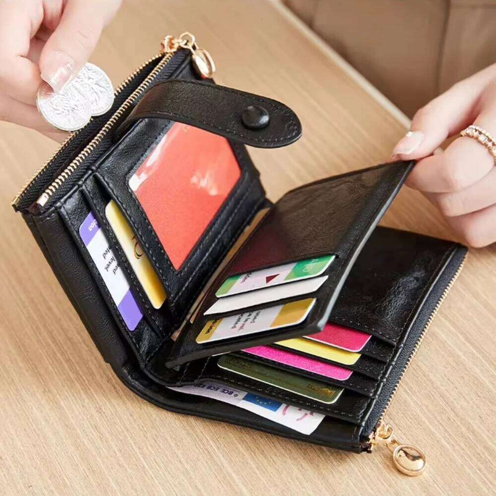 Women's Wallet Short Three Layer Large Capacity Double Zipper ID Credit Bank Card Holder Money Purses for Women