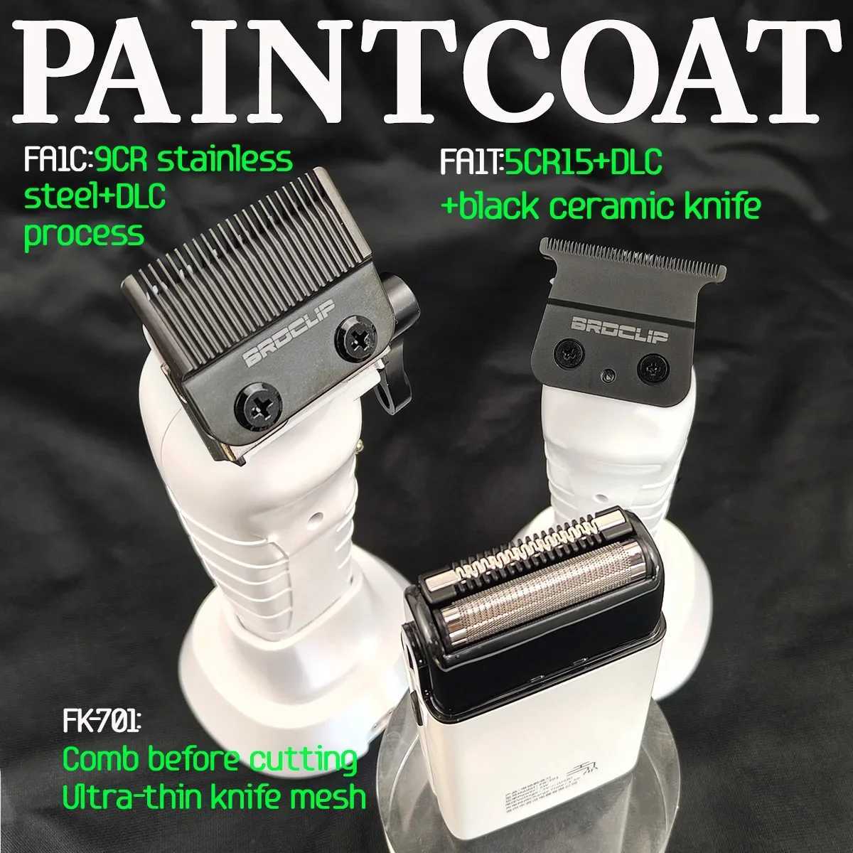 Professional BRDCLIP FA1C FA1T FK701 White SET 8800/7700/7000RPM DLC FADE Blade Barber Clipper Shaver Electric Trimmer With BaseXJ250604